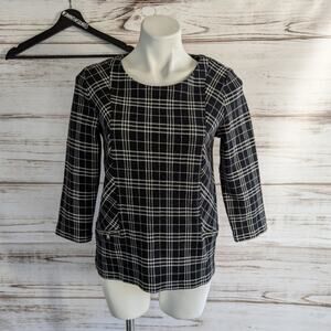 Talbots Stripe Long Sleeve Glen Check Plaid Top sz Medium